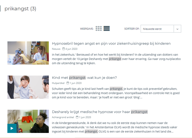 Uitzending, artikels en filmpjes over gebruik van hypnose bij prikangst bij kinderen 